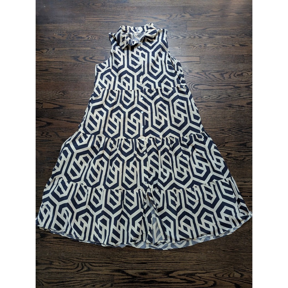 Boutique Kaktus Clothing Women's Size XXL Tank Sun Maxi Dress Cream Navy Blue